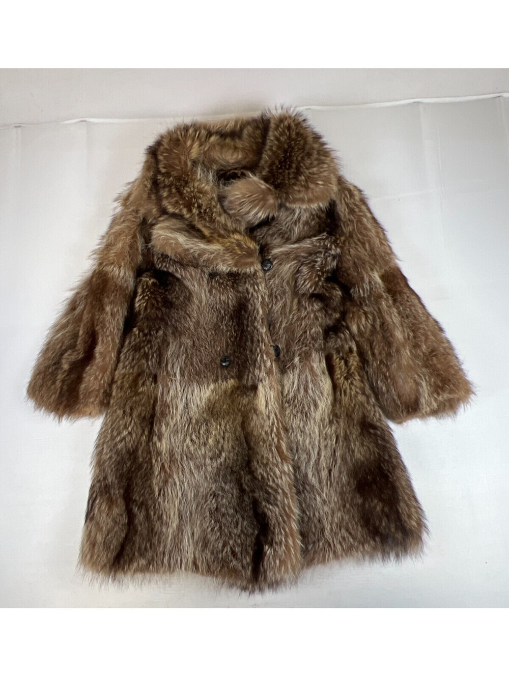 Vintage 70s Lady Western Raccoon Fur Coat Brown Winter Jacket Womens Small